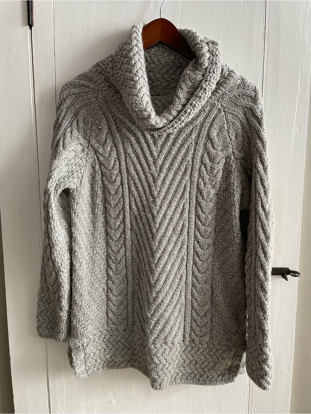 SAOL Ireland Fisherman Knit Women's Gray Wool Blend Funnel Neck Sweater Size M